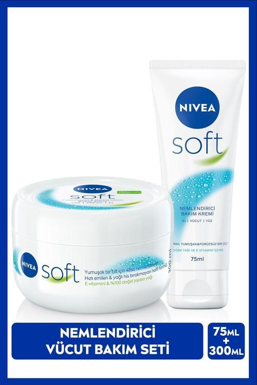 Soft Nemlendirici Bakım Kremi 300Ml Ve Soft Krem 75Ml, El Yüz Vücut, E Vitamini, Yumuşak Cilt,Jojoba