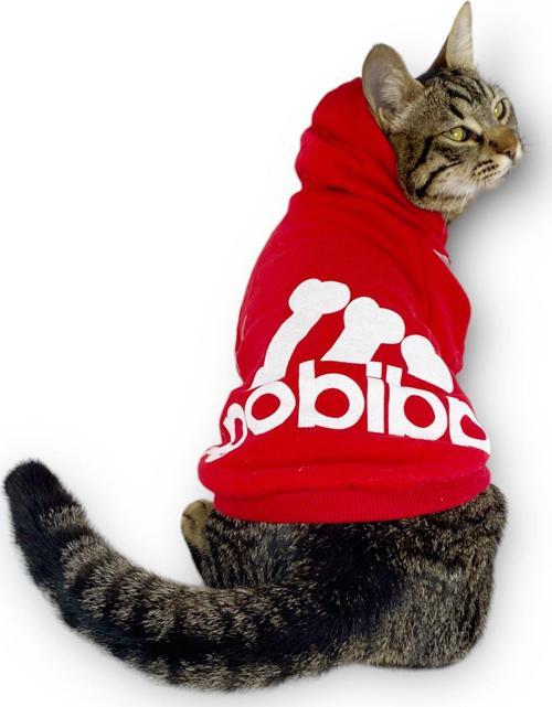 Kırmızı Adidog Kapşonlu Kedi Sweatshirt Kedi Kazağı Duo 