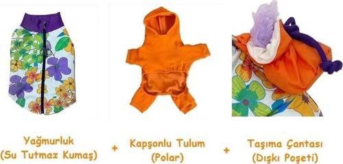 Flower Power Çantalı Tulumlu Su itici Yağmurluklu Kedi Seti Kıyafeti