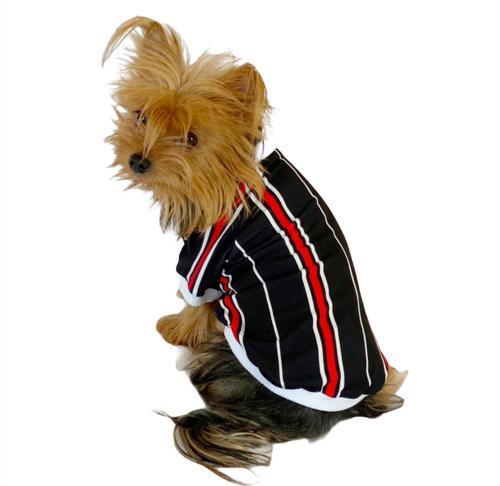 Black Red White Striped Oval Yaka Tişört Köpek Kıyafeti Köpek Elbisesi