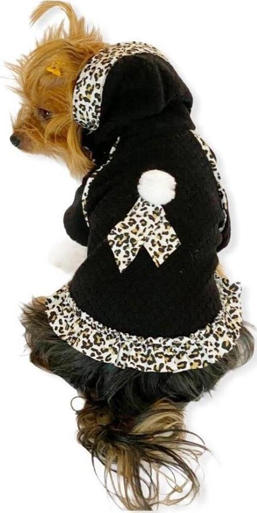 Leopard Black Kapşonlu Sweat Elbise by Kemique Köpek Kazağı 
