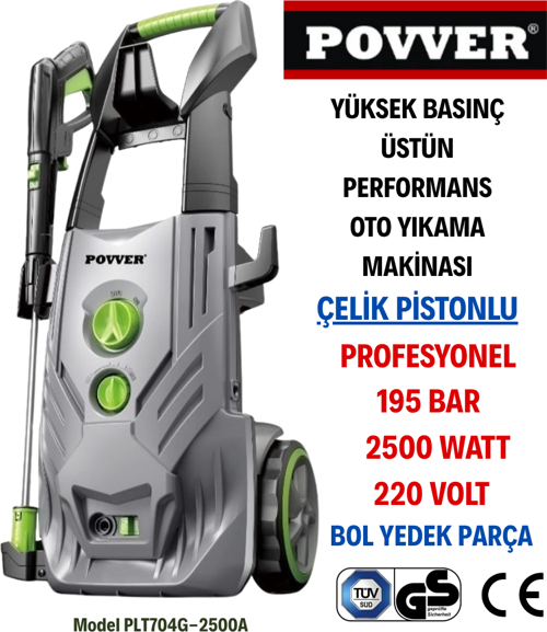POWER Profesyonel Indüksiyon Motorlu Yüksek Basınçlı Yıkama Makinesı (2500 W-195 BAR)