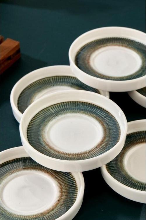 Lüks Porselen Desenli 6 Lı Çay Tabağı Bardak Altı - CKR4150 - Mat Çizgili