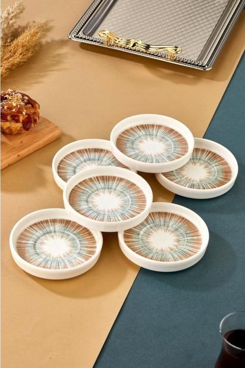 Lüks Porselen Desenli 6 Lı Çay Tabağı Bardak Altı - CKR4150 - Nostalji Çizgili