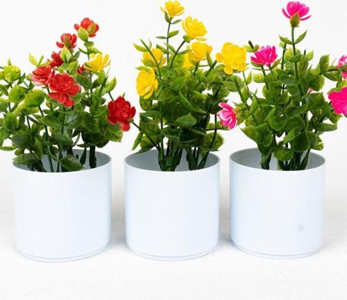 3 Adet Mini Beyaz Saksıda Yapay Çiçek Seti