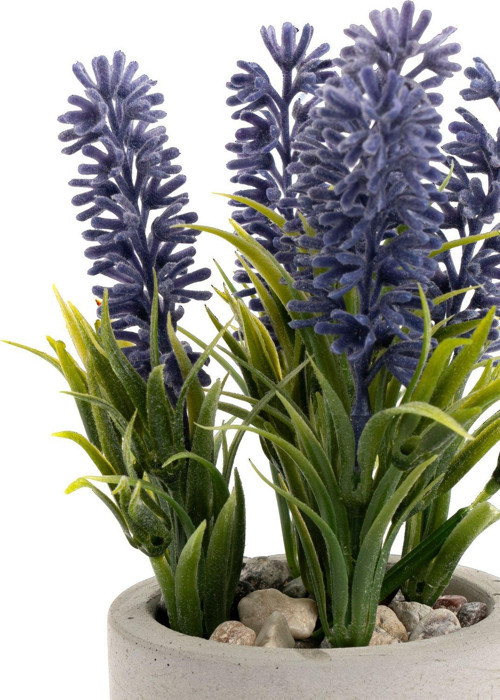 Gri Beton Saksıda Mor Renkli Yapay Lavanta Demeti