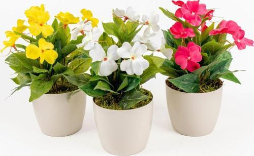 Beyaz Saksıda Dekoratif Yapay Menekşe Çiçeği 25 Cm