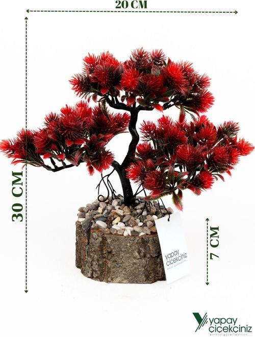 Taş Detaylı Odun Saksıda Yapay Bonsai Ağacı