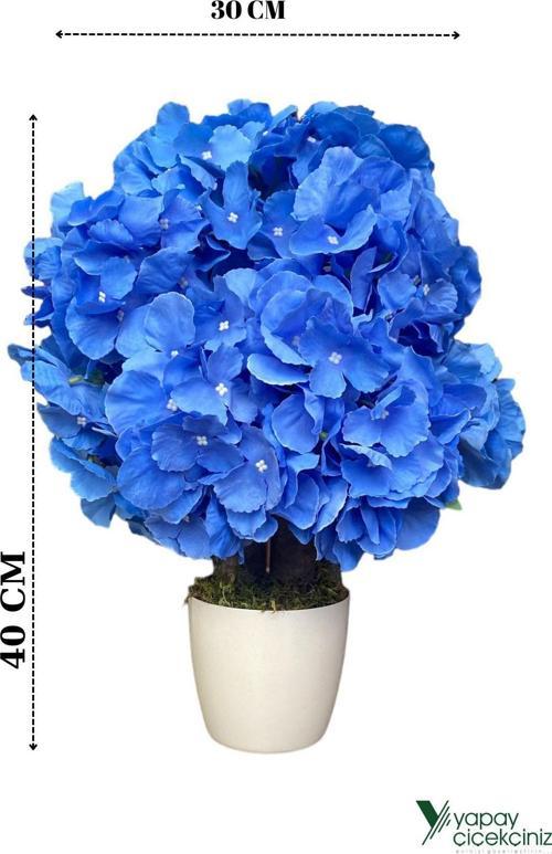 Beyaz Saksıda Yapay Ortanca Ağacı 40 Cm