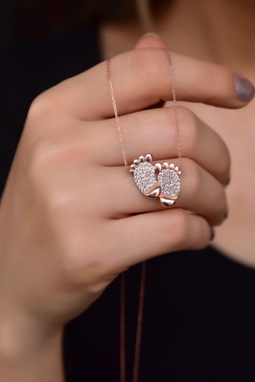925 Ayar Rose Kaplama Bebek Ilk Adım Kolye