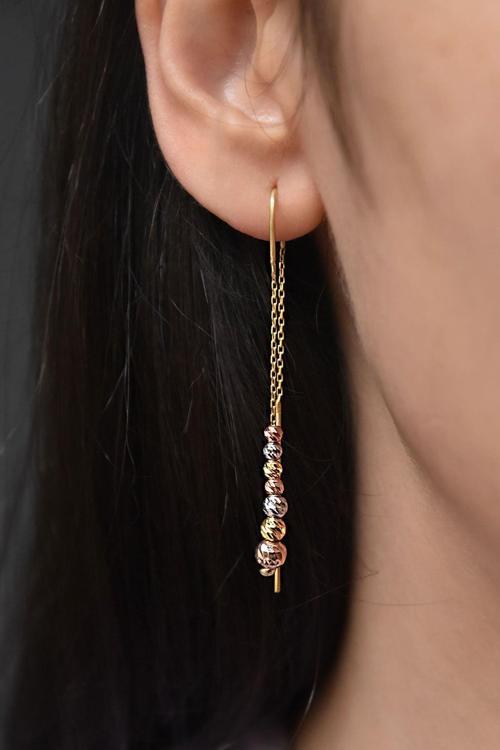 925 Ayar Gümüş Dorika Top Zincir Küpe