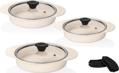 Granit Plus 3'lü Sahan Seti Tak/çıkar Silikon Saplı Krem TAC-4779