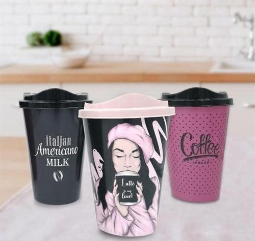3 Adet Kahve Bardağı Seti Dekoratif Plastik Kahve Muhafaza Bardağı