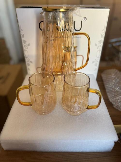 Borosilikat Cam Sürahi Takım 2 Bardaklı Elio GOLD TR-3990
