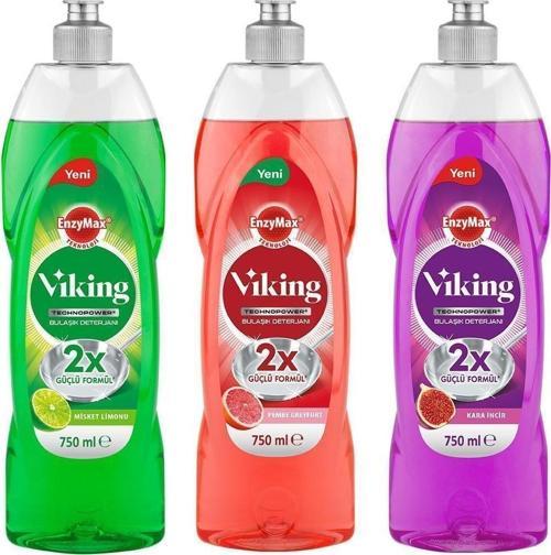 Viking TECHNOPOWER 3'lü Bulaşık Deterjanı Misket Limon, Kara İncir, Greyfurt 750 ml X 3 Adet
