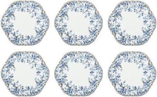 Clarice New Bone China Porselen Mavi Küçük Çiçek Desenli 6 lı Tabak Seti 19 cm LYFN 018