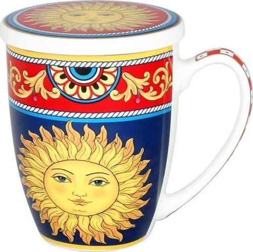 Desenli Bone China Porselen Kapaklı ve Süzgeçli Kupa 570 ml LYBA 034