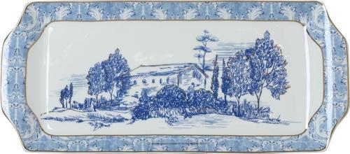 Florance Bone China Porselen Mavi Beyaz Barok Desenli Baton Servis Tabağı 36 cm LYHD 612