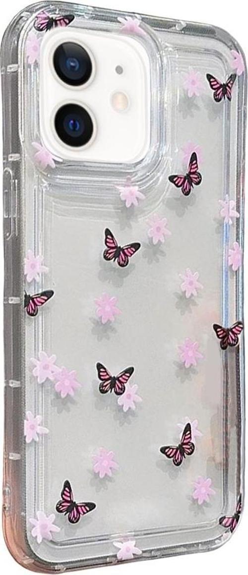 iPhone 12 / 12 Pro Çiçekli Butterfly Seri Silikon Kapak
