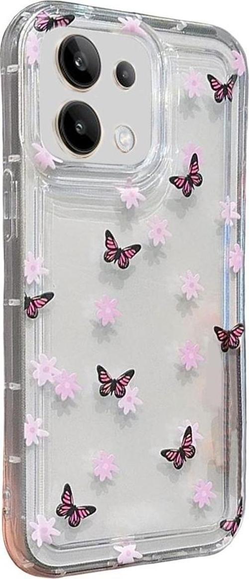 Xiaomi Redmi Note 13 4G Çiçekli Butterfly Seri Silikon Kapak