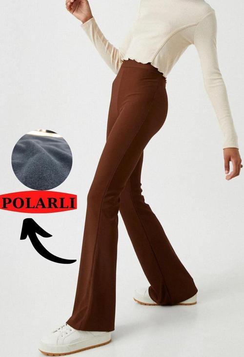 Kadın Yüksek Bel Kışlık Içi Polarlı Fitilli Ispanyol Tayt