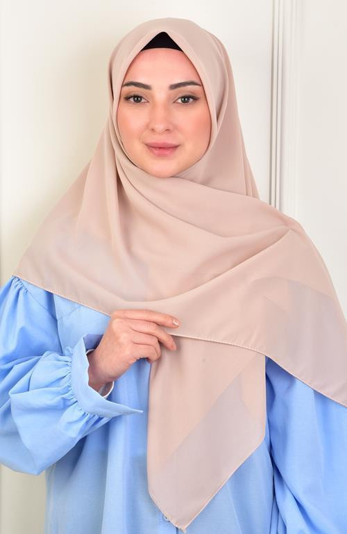 Büyük Boy Krep Şifon Eşarp 110 Cm Bisküvi Beji