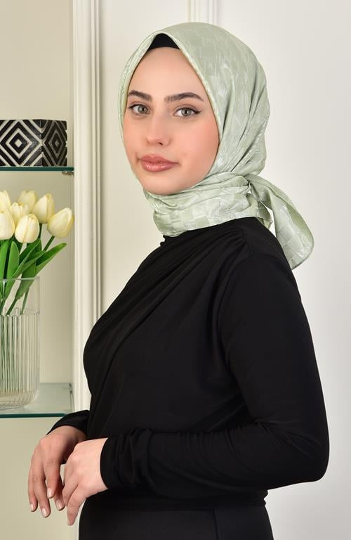 Lüks Platin Monogram Eşarp Dsn-3 Buz Yeşili