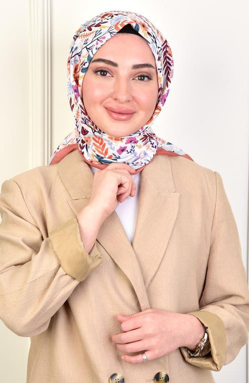 Estelle Soft Pamuksu Desenli Eşarp Yanık Turuncu