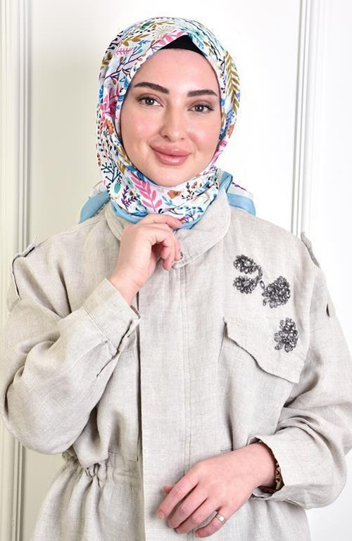 Estelle Soft Pamuksu Desenli Eşarp Toz Mavi