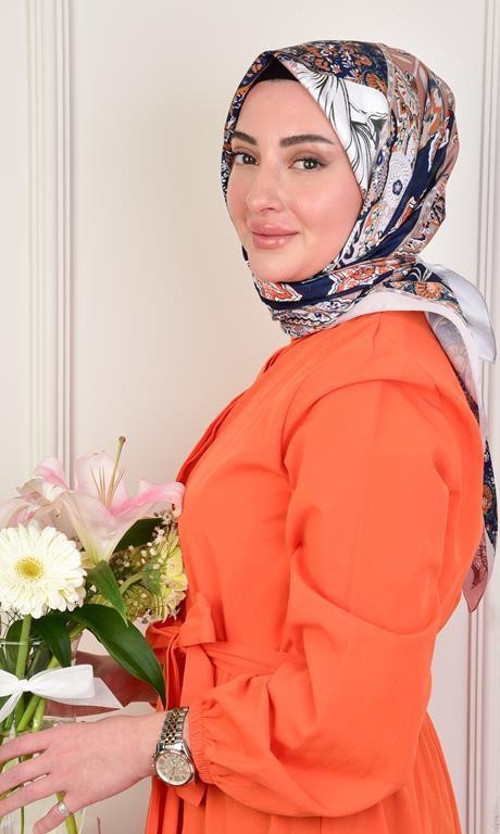 Twill Karma Desen Eşarp Bej