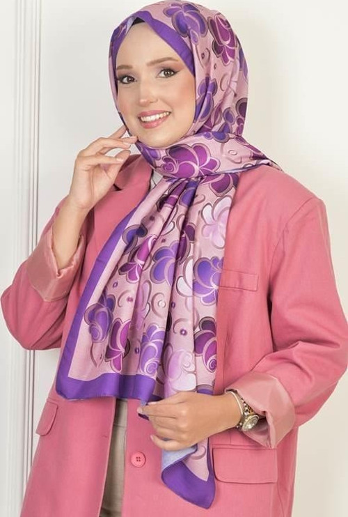 Rose Soft Pamuksu Desenli Şal Mor