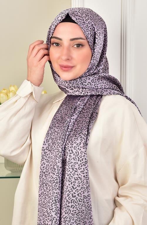Black Shine Jakar Leopar Desen Şal Lila