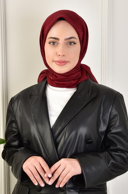 Lüks Platin Dalga Desenli Eşarp Dsn-2 Bordo