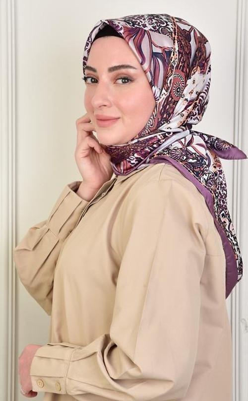 Twill Karma Desen Eşarp Mürdüm