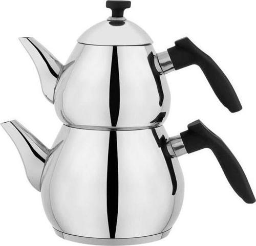 Çelik Çaydanlık Takımı Ortaboy Siyah Renk Tea Chef