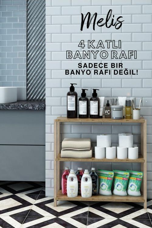 Melis Atlantik Çam Çok Amaçlı 3 Katlı Ahşap Banyo Rafı - Mutfak Rafı - Organizer - Dekoratif Raf