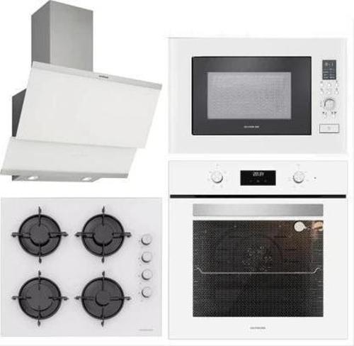 BO6502W02 - CS5349W01 - 3420 Classy 60 - MW9018W01 Beyaz Cam Ankastre Set