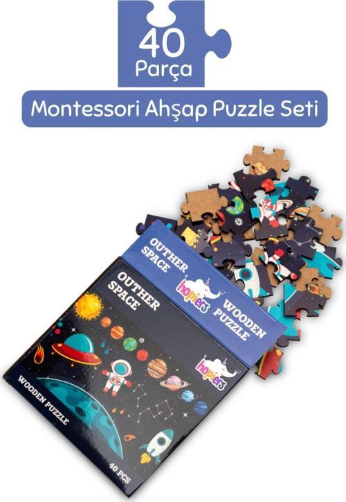 Montessori Outher Space Ahşap 40 Parça Puzzle - 1+ Yaş - Eğitici - Öğretici Ve Güvenli Çocuk Oyuncağı