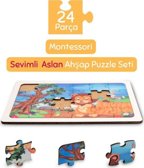 Montessori Sevimli Aslan 24 Parça Ahşap Puzzle Seti - Eğitici - Öğretici Ve Güvenli Çocuk Oyuncağı