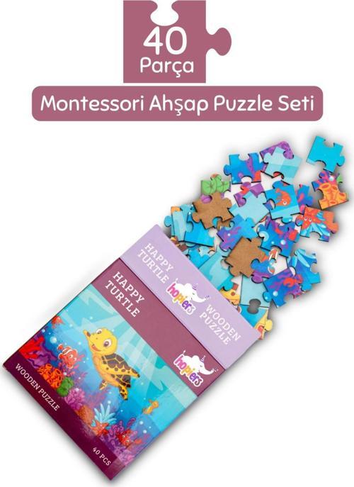 Montessori Happy Turtle Ahşap 40 Parça Puzzle - 1+ Yaş - Eğitici - Öğretici Ve Güvenli Çocuk Oyuncağı