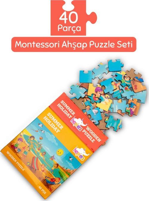 Montessori Summer Holiday Ahşap 40 Parça Puzzle - 1+ Yaş - Eğitici - Öğretici Ve Güvenli Çocuk Oyuncağı