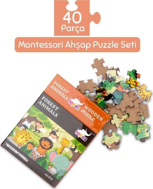 Montessori Forest Animals Ahşap 40 Parça Puzzle - 1+ Yaş - Eğitici - Öğretici Ve Güvenli Çocuk Oyuncağı