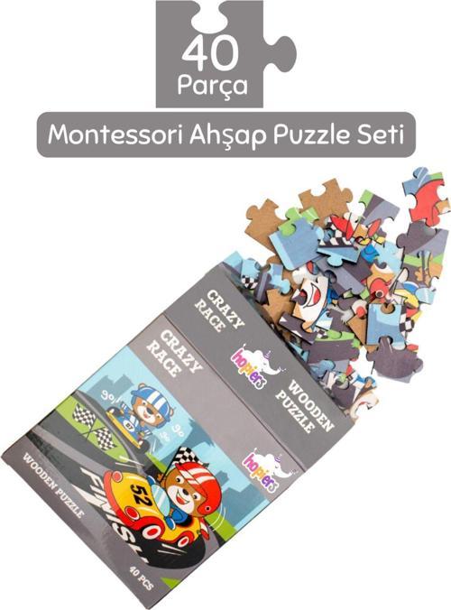Montessori Çılgın Yarış Ahşap 40 Parça Puzzle - 1+ Yaş - Eğitici - Öğretici Ve Güvenli Çocuk Oyuncağı