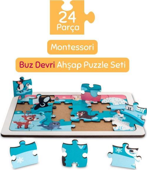 Montessori Buz Devri 24 Parça Ahşap Puzzle Seti - Eğitici - Öğretici Ve Güvenli Çocuk Oyuncağı