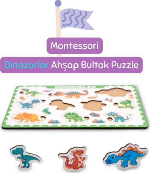 Montessori Dinazorlar Ahşap Bultak Puzzle Seti - Eğitici - Öğretici Ve Güvenli Çocuk Oyuncağı