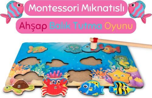 Montessori Mıknatıslı Ahşap Balık Tutma Oyunu - 1+ Yaş - Eğitici - Eğlenceli Ve Güvenli Ahşap Puzzle
