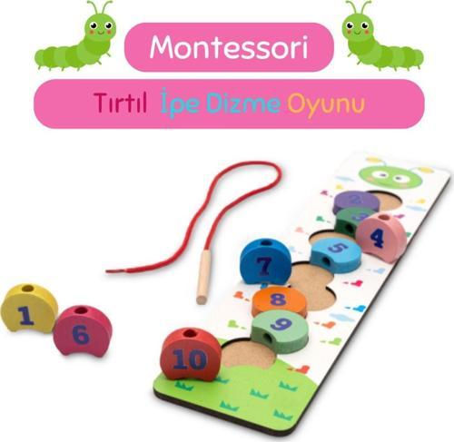 Montessori Eğitici Ahşap Tırtıl Ipe Dizme Oyunu - Renkli Sayılar
