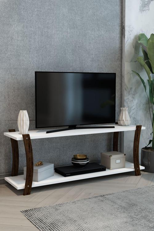 Lova Beyaz Ahşap Raflı Televizyon Sehpası - Tv Ünitesi - Tv Sehpası – 120X30 Cm – Şık Ve Ergonomik