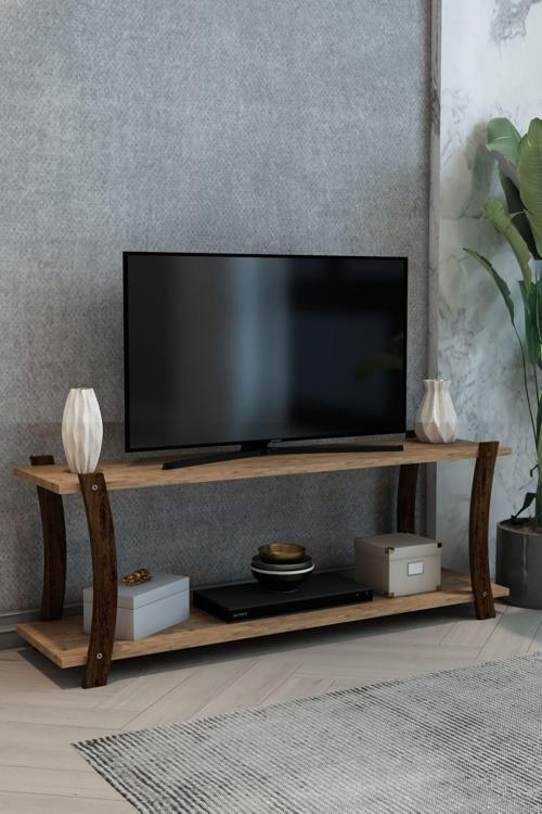 Lova Çam Ahşap Raflı Televizyon Sehpası - Tv Ünitesi - Tv Sehpası – 120X30 Cm – Şık Ve Ergonomik