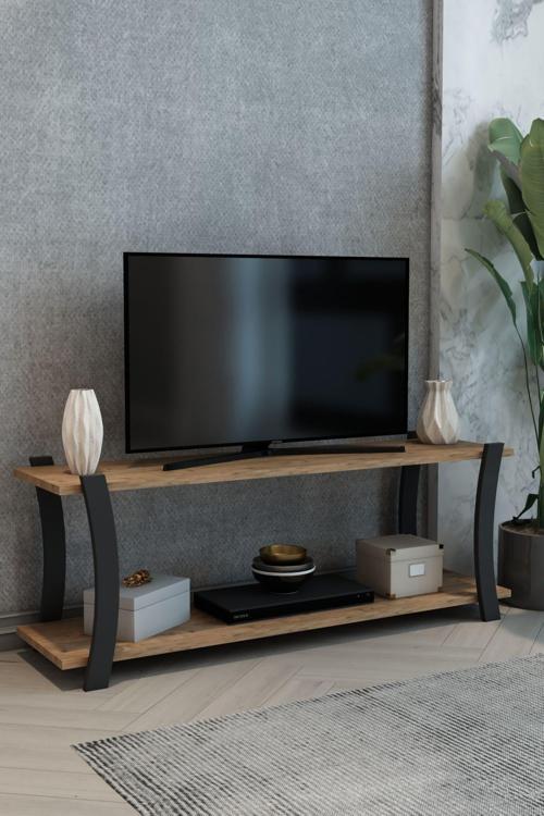 Roma Çam Ahşap Raflı Televizyon Sehpası - Tv Ünitesi - Tv Sehpası – 120X30 Cm – Şık Ve Ergonomik